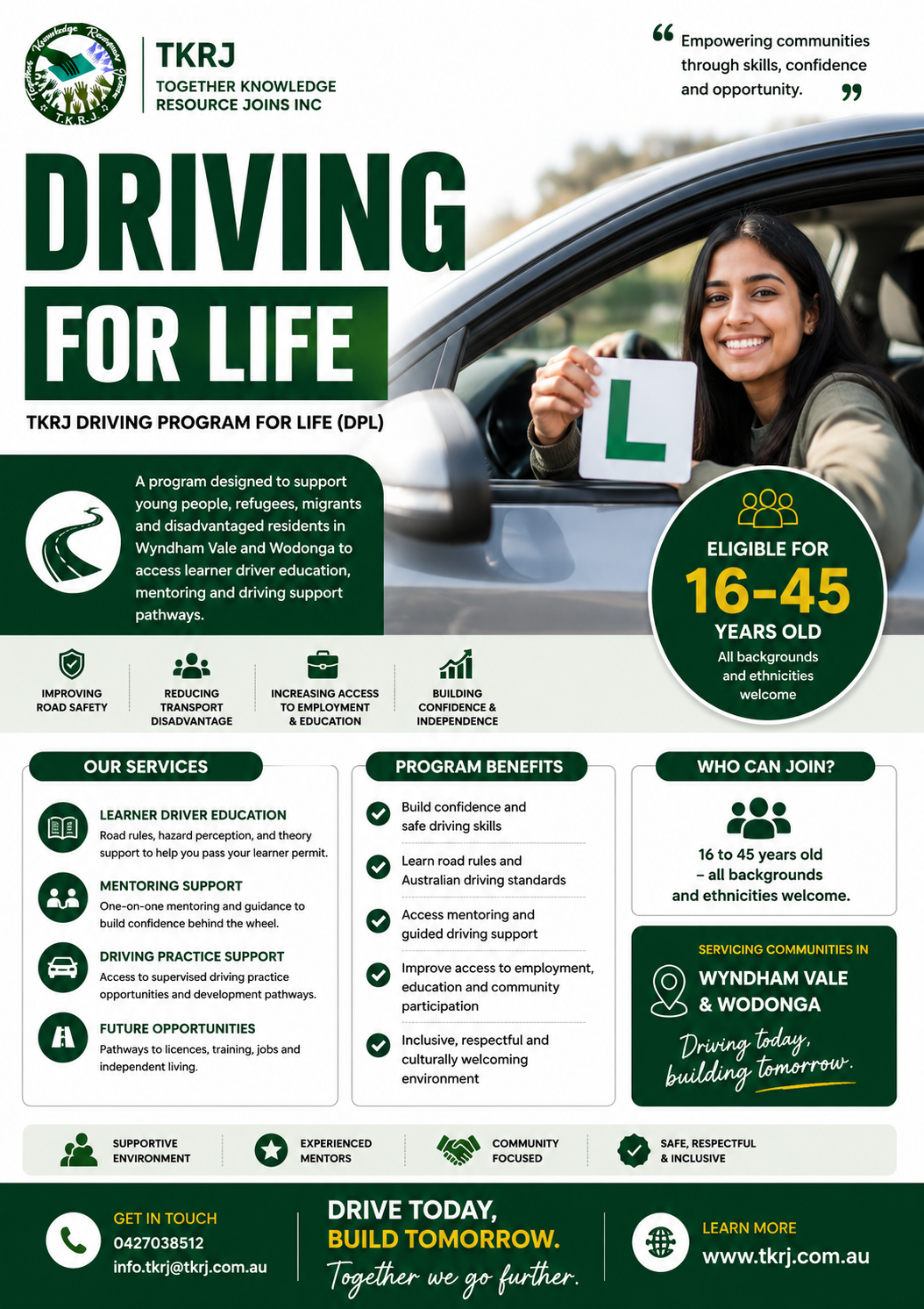 TKRJ Driving Program learner driver holding L plate